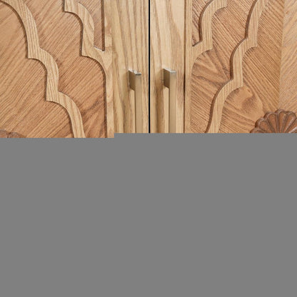 68" Natural Distressed Carved Geometric Sideboard with Four Doors