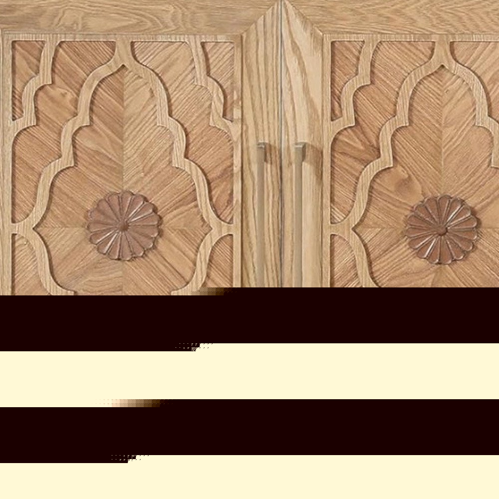 68" Natural Distressed Carved Geometric Sideboard with Four Doors