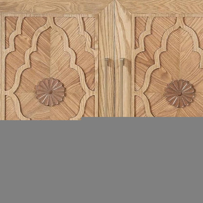 68" Natural Distressed Carved Geometric Sideboard with Four Doors