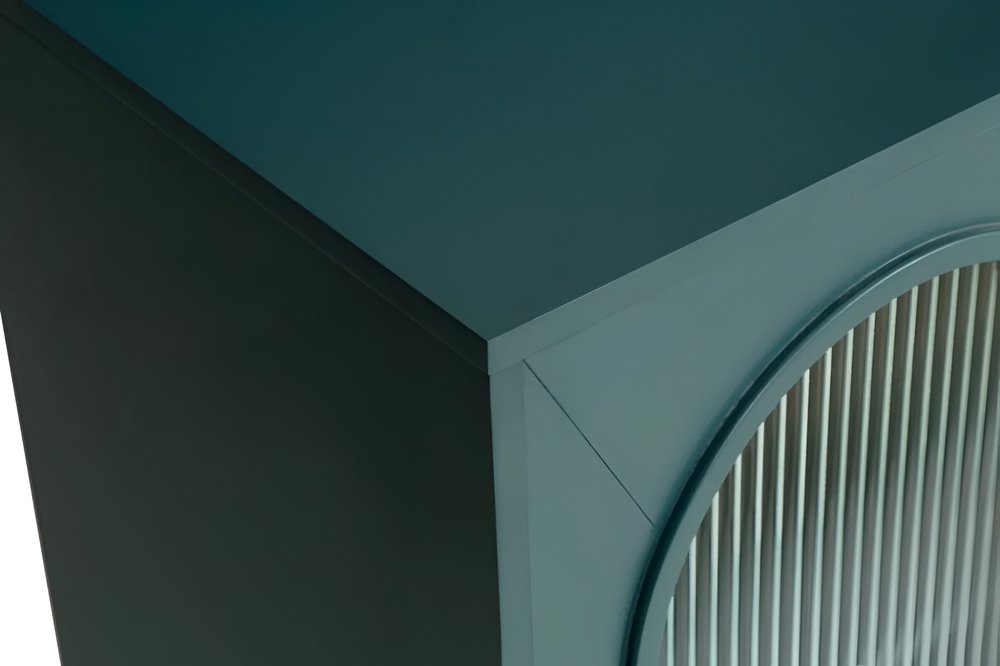 60" Teal Blue Ribbed Texture Sideboard with Four Doors