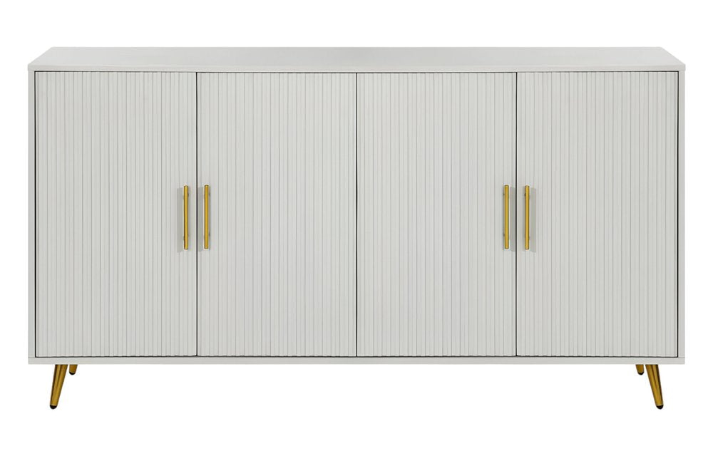 60" White Ribbed Texture Sideboard with Four Doors