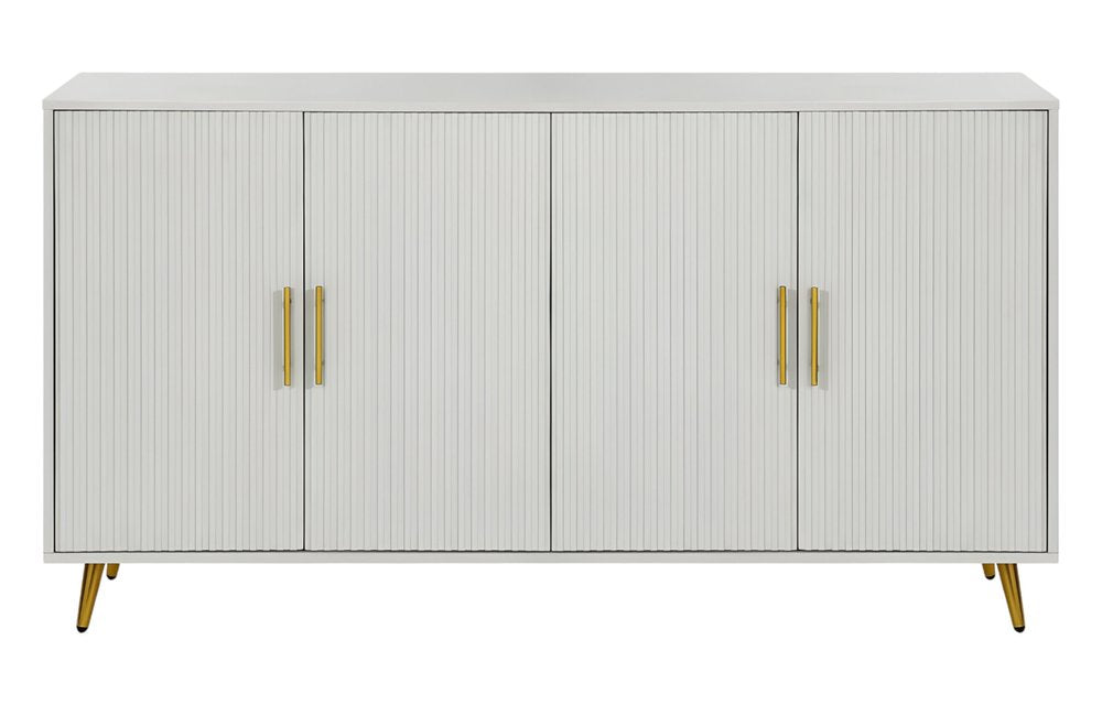 60" White Ribbed Texture Sideboard with Four Doors