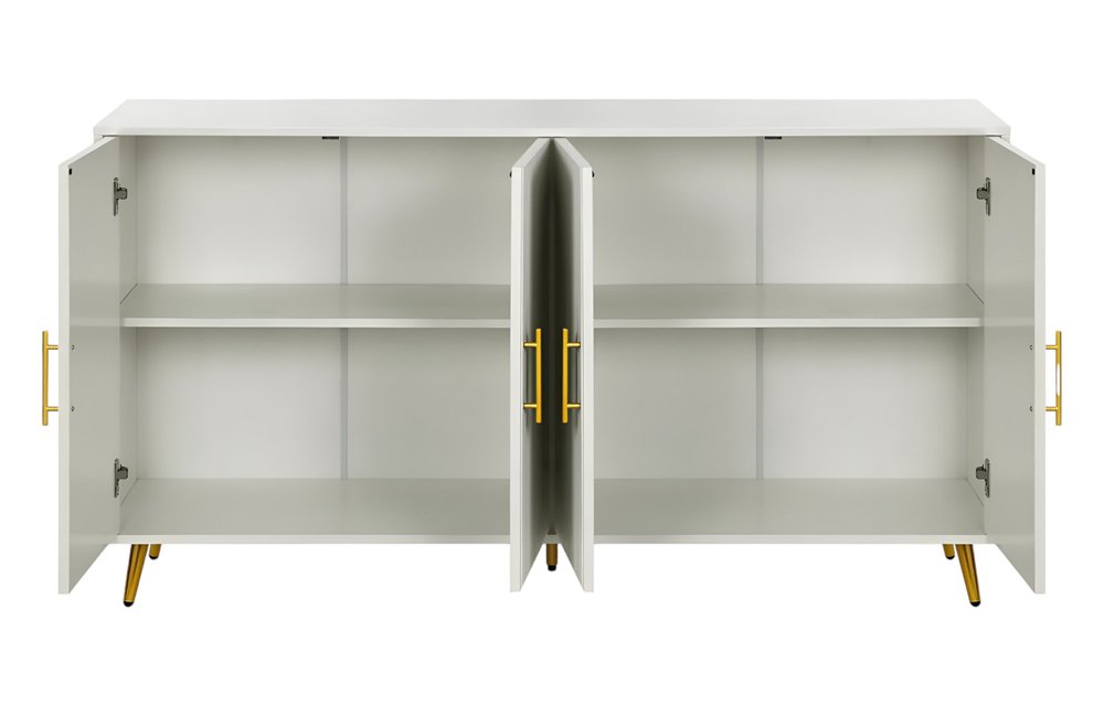 60" White Ribbed Texture Sideboard with Four Doors