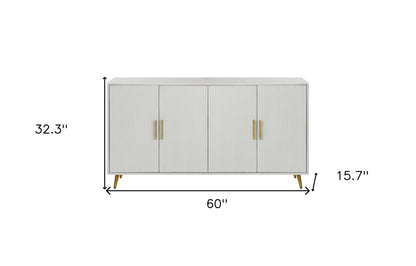 60" White Ribbed Texture Sideboard with Four Doors
