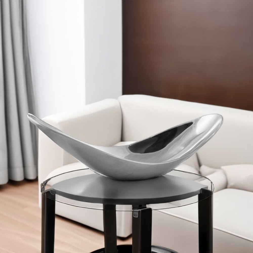 20" Silver Aluminum Contemporary Scoop Decorative Bowl