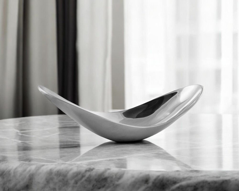 20" Silver Aluminum Contemporary Scoop Decorative Bowl