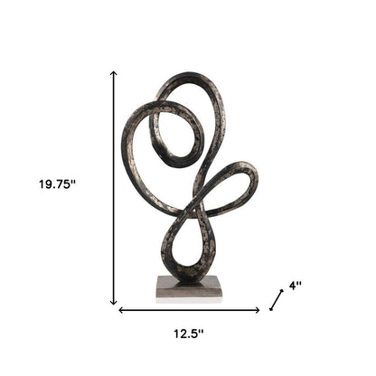 20" Black and Silver Aluminum Modern Abstract Tabletop Sculpture