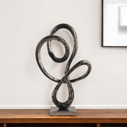 20" Black and Silver Aluminum Modern Abstract Tabletop Sculpture