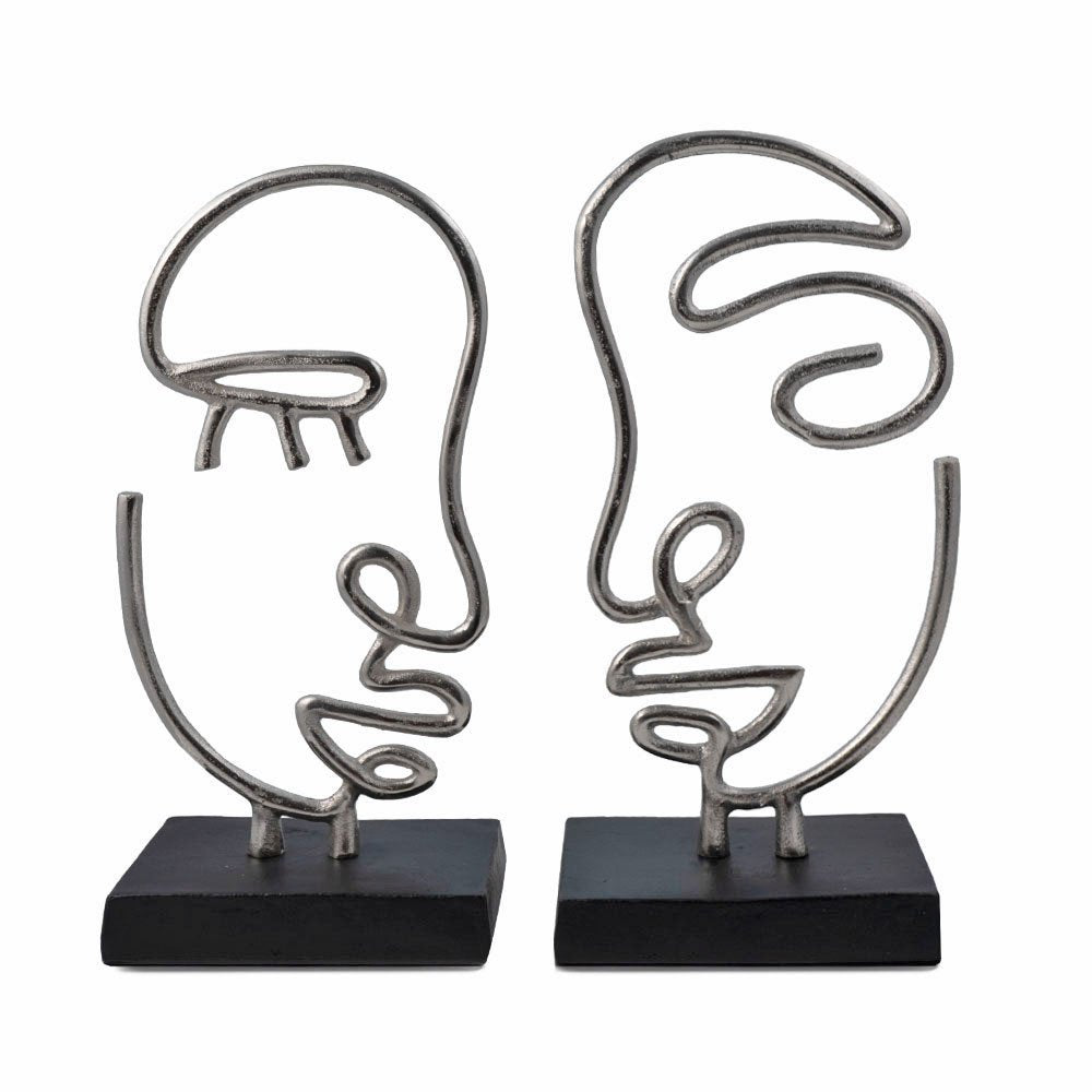 Set of Two Black and Silver Aluminum Tabletop Sculpture