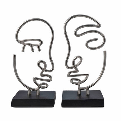 Set of Two Black and Silver Aluminum Tabletop Sculpture
