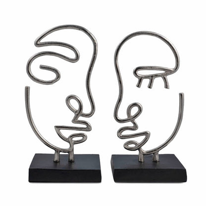 Set of Two Black and Silver Aluminum Tabletop Sculpture