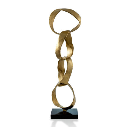 25" Gold and Black Marble and Aluminum Modern Abstract Tabletop Sculpture