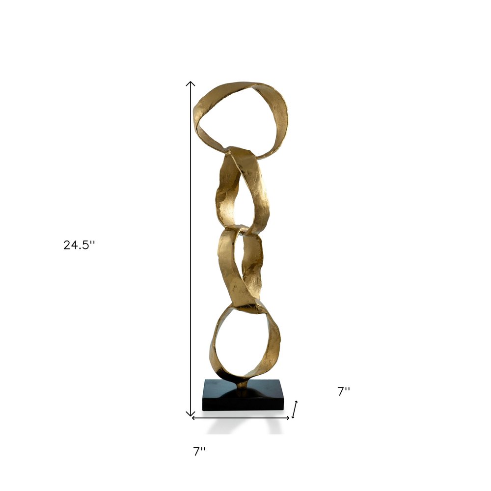 25" Gold and Black Marble and Aluminum Modern Abstract Tabletop Sculpture