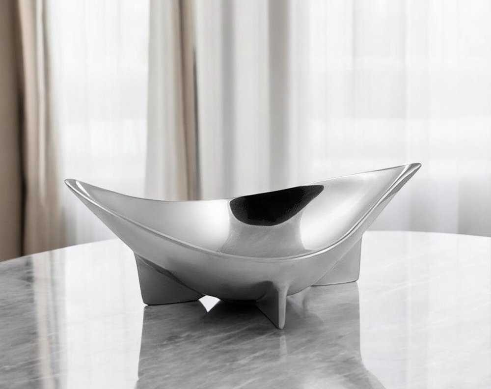 12" Silver Aluminum Oval Centerpiece Bowl