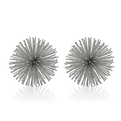 Set of Two Silver Iron Decorative Spiky Sphere Tabletop Sculpture