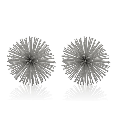 Set of Two Silver Iron Decorative Spiky Sphere Tabletop Sculpture