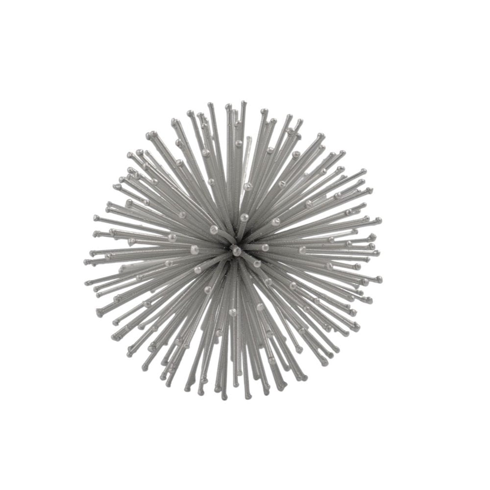 Set of Two Silver Iron Decorative Spiky Sphere Tabletop Sculpture