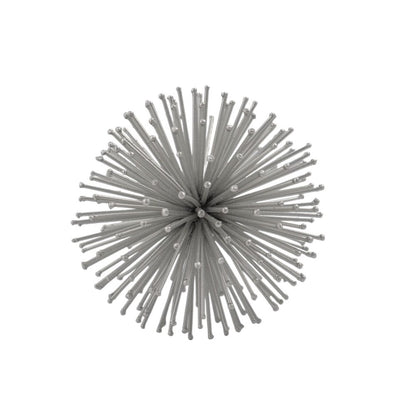 Set of Two Silver Iron Decorative Spiky Sphere Tabletop Sculpture