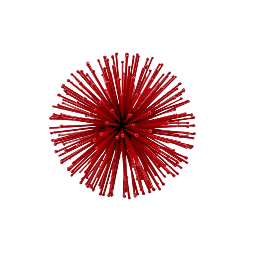 Set of Two Red Iron Decorative Spiky Sphere Tabletop Sculpture