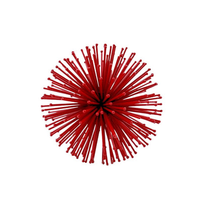 Set of Two Red Iron Decorative Spiky Sphere Tabletop Sculpture
