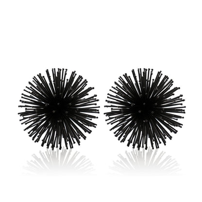 Set of Two Black Iron Decorative Spiky Sphere Tabletop Sculpture