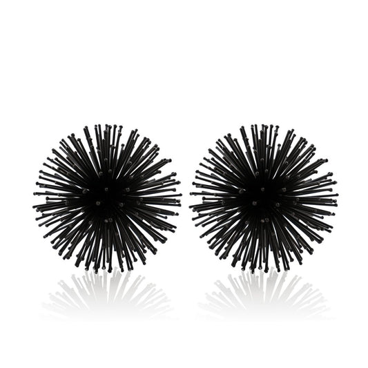 Set of Two Black Iron Decorative Spiky Sphere Tabletop Sculpture