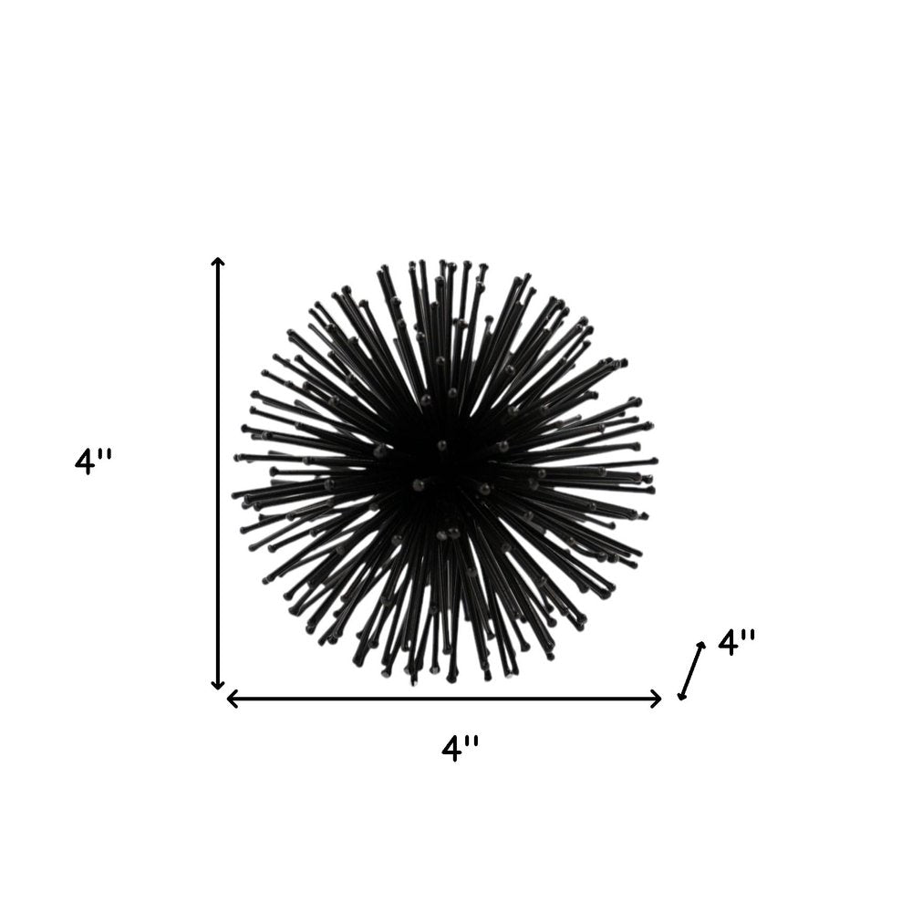 Set of Two Black Iron Decorative Spiky Sphere Tabletop Sculpture