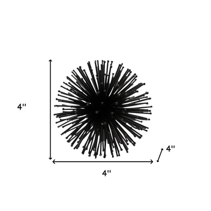 Set of Two Black Iron Decorative Spiky Sphere Tabletop Sculpture