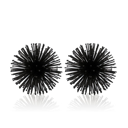 Set of Two Black Iron Decorative Spiky Sphere Tabletop Sculpture