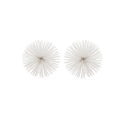 Set of Two White Iron Decorative Spiky Sphere Tabletop Sculpture
