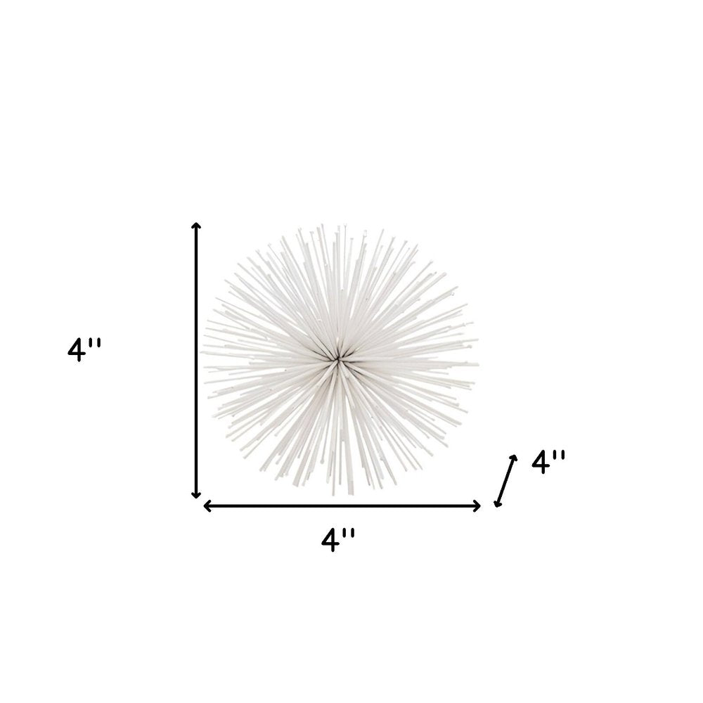 Set of Two White Iron Decorative Spiky Sphere Tabletop Sculpture