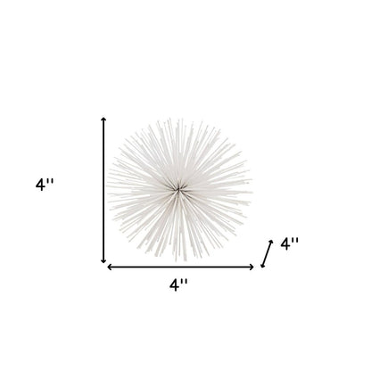 Set of Two White Iron Decorative Spiky Sphere Tabletop Sculpture