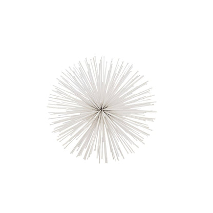 Set of Two White Iron Decorative Spiky Sphere Tabletop Sculpture