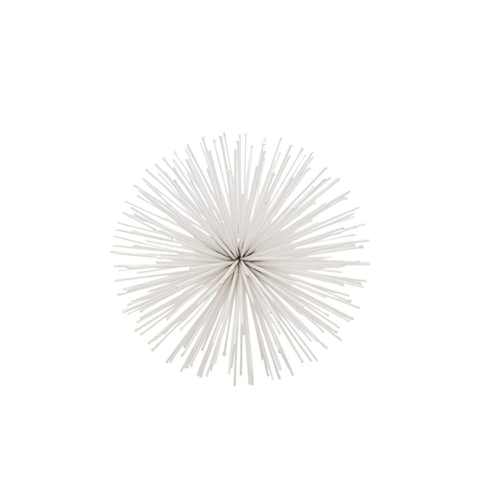 Set of Two White Iron Decorative Spiky Sphere Tabletop Sculpture