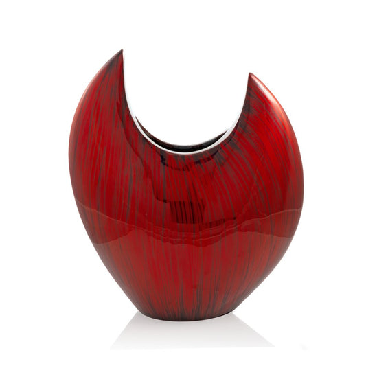 14" Red Striped Aluminum Table Vase
