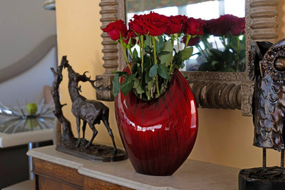 14" Red Striped Aluminum Table Vase