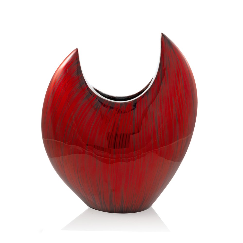 14" Red Striped Aluminum Table Vase