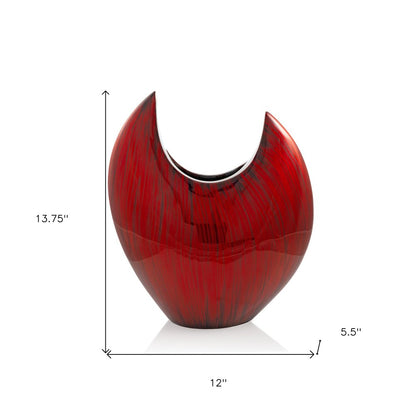 14" Red Striped Aluminum Table Vase