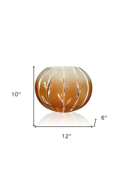 10" Brown Leaf Oval Lead Free Crystal Table Vase