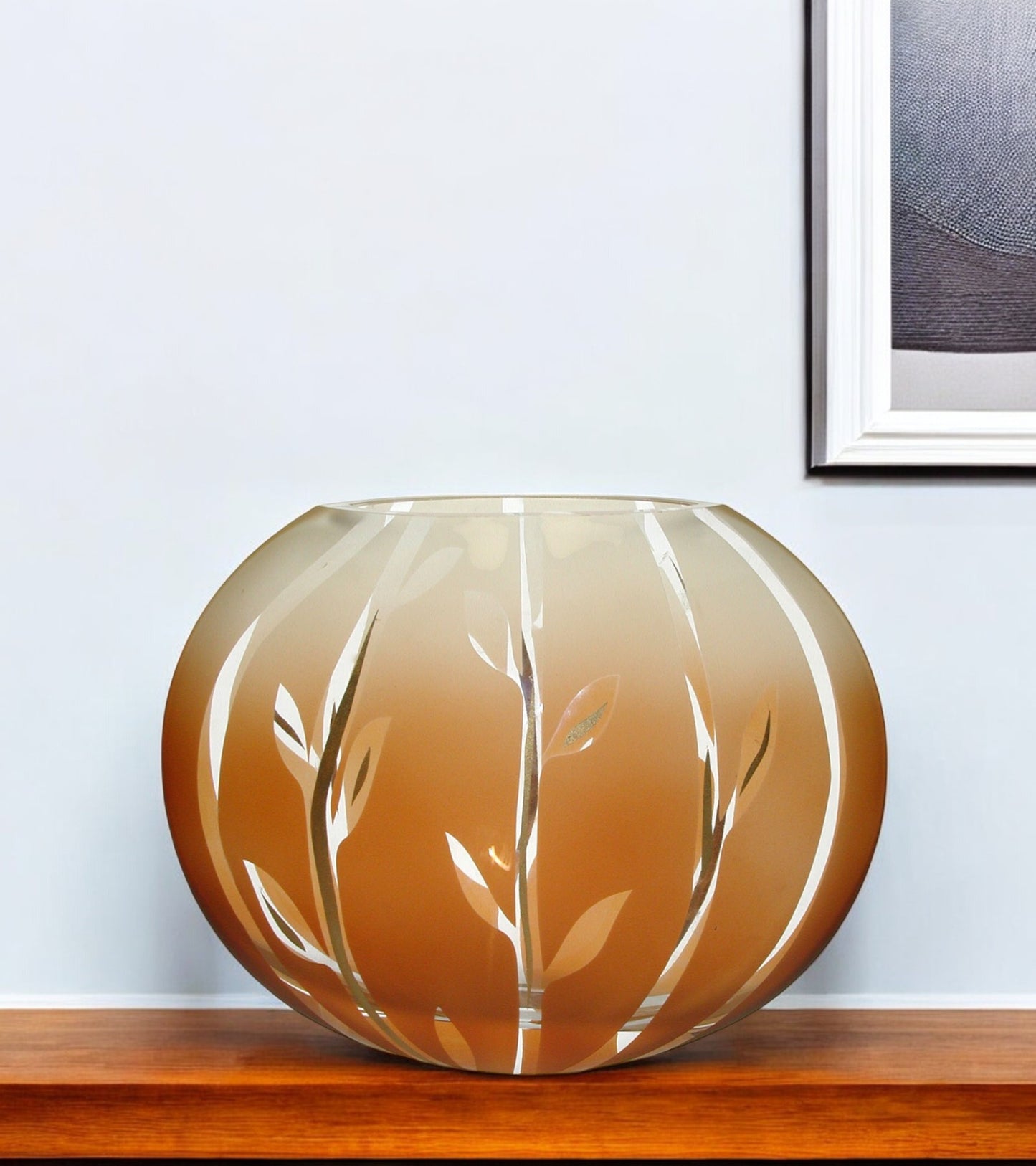 10" Brown Leaf Oval Lead Free Crystal Table Vase