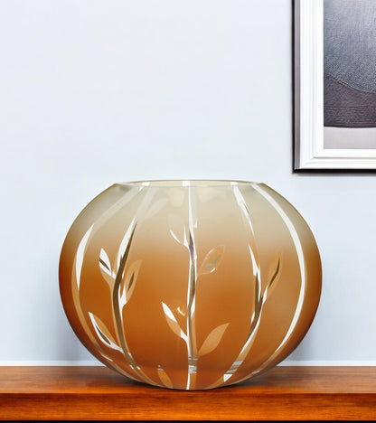 10" Brown Leaf Oval Lead Free Crystal Table Vase