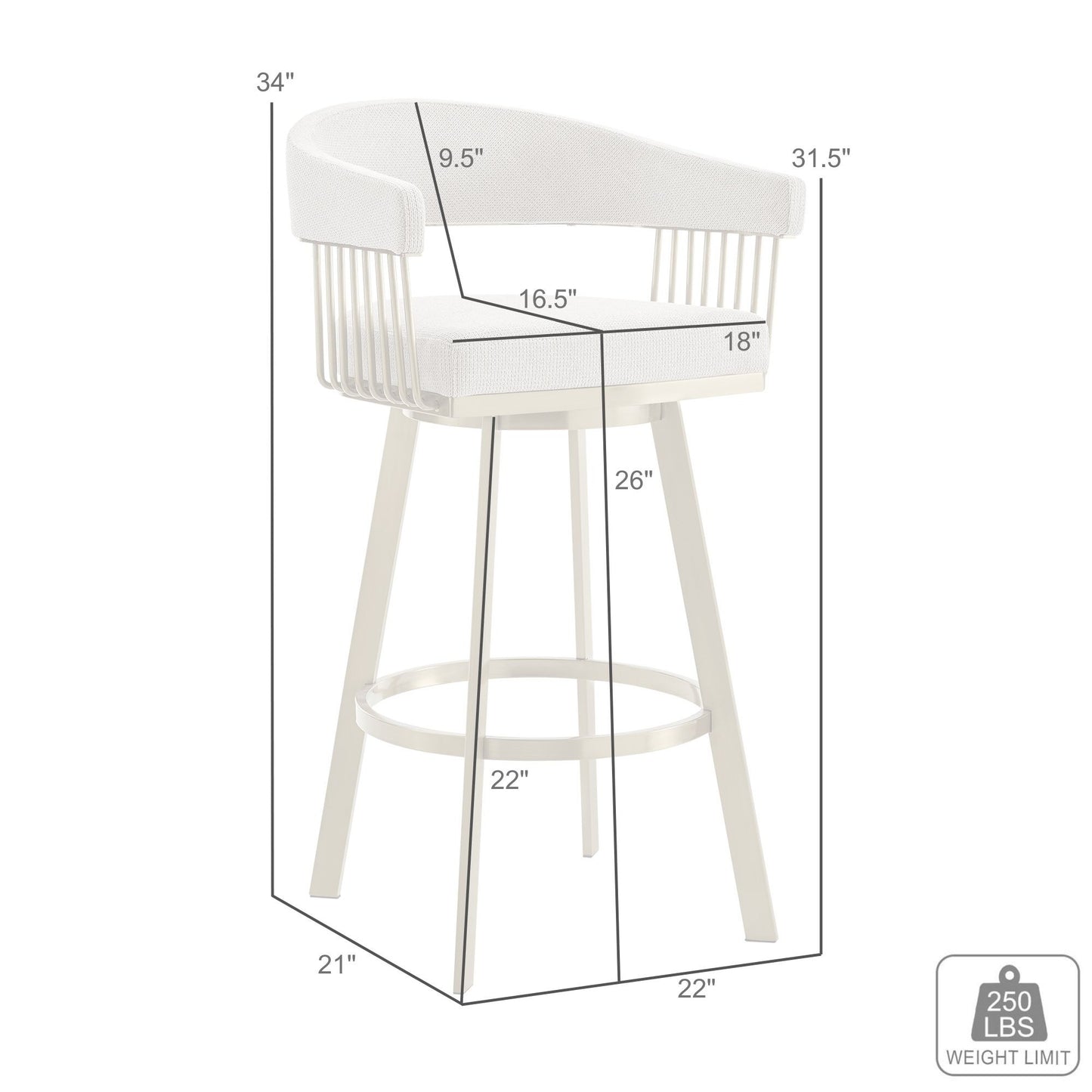 26" Gray and Gold Fabric and Stainless Steel Low Back Counter Height Swivel Bar Chair