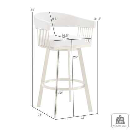 26" Gray and Gold Fabric and Stainless Steel Low Back Counter Height Swivel Bar Chair
