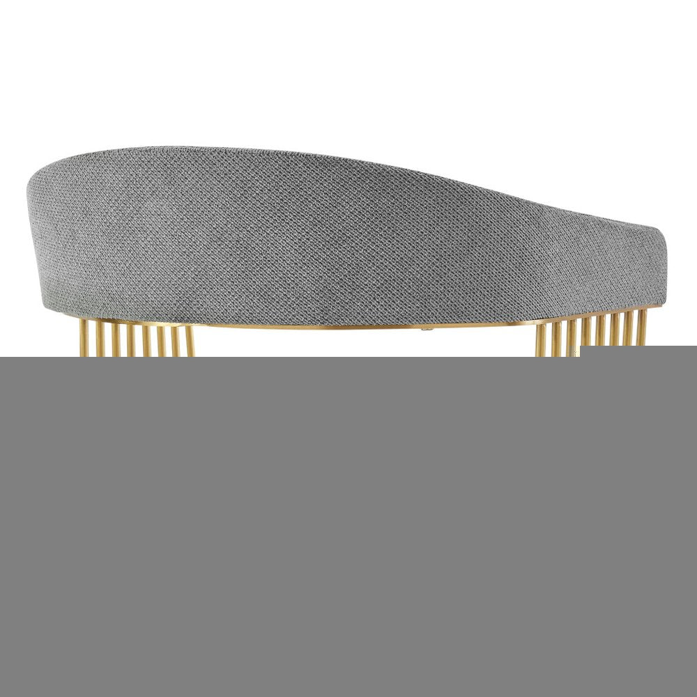 26" Gray and Gold Fabric and Stainless Steel Low Back Counter Height Swivel Bar Chair