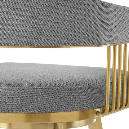 26" Gray and Gold Fabric and Stainless Steel Low Back Counter Height Swivel Bar Chair