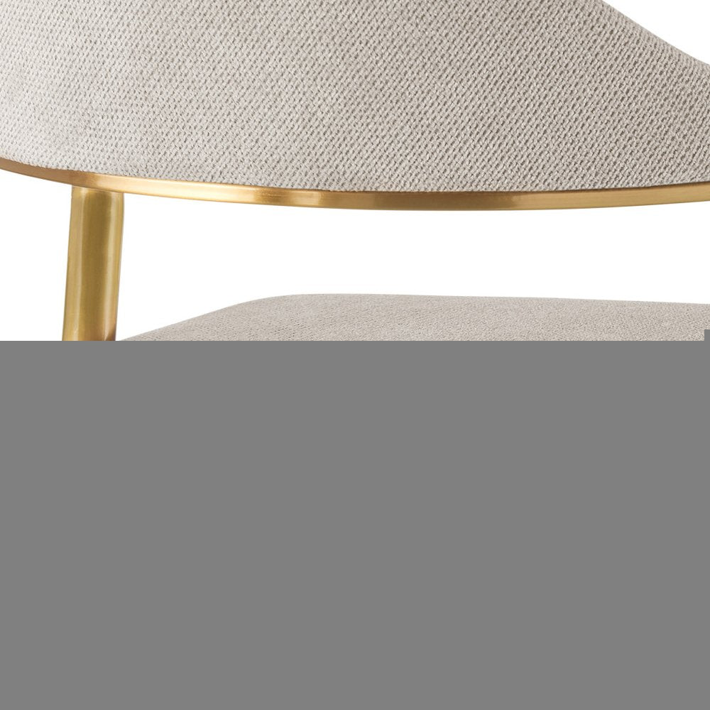 30" Taupe and Gold Fabric and Stainless Steel Bar Height Swivel Bar Chair