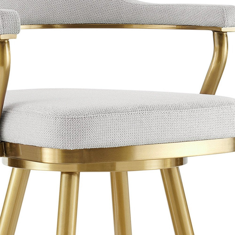 26" Silver And Gold Fabric And Steel Low Back Counter Height Swivel Bar Chair