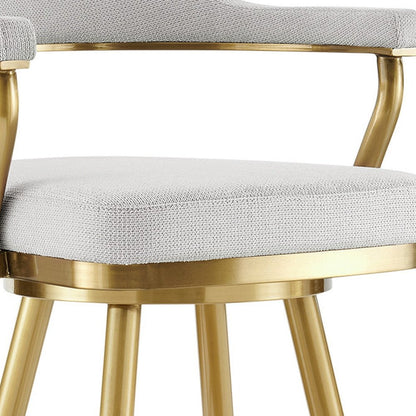 26" Silver And Gold Fabric And Steel Low Back Counter Height Swivel Bar Chair