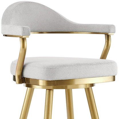 26" Silver And Gold Fabric And Steel Low Back Counter Height Swivel Bar Chair