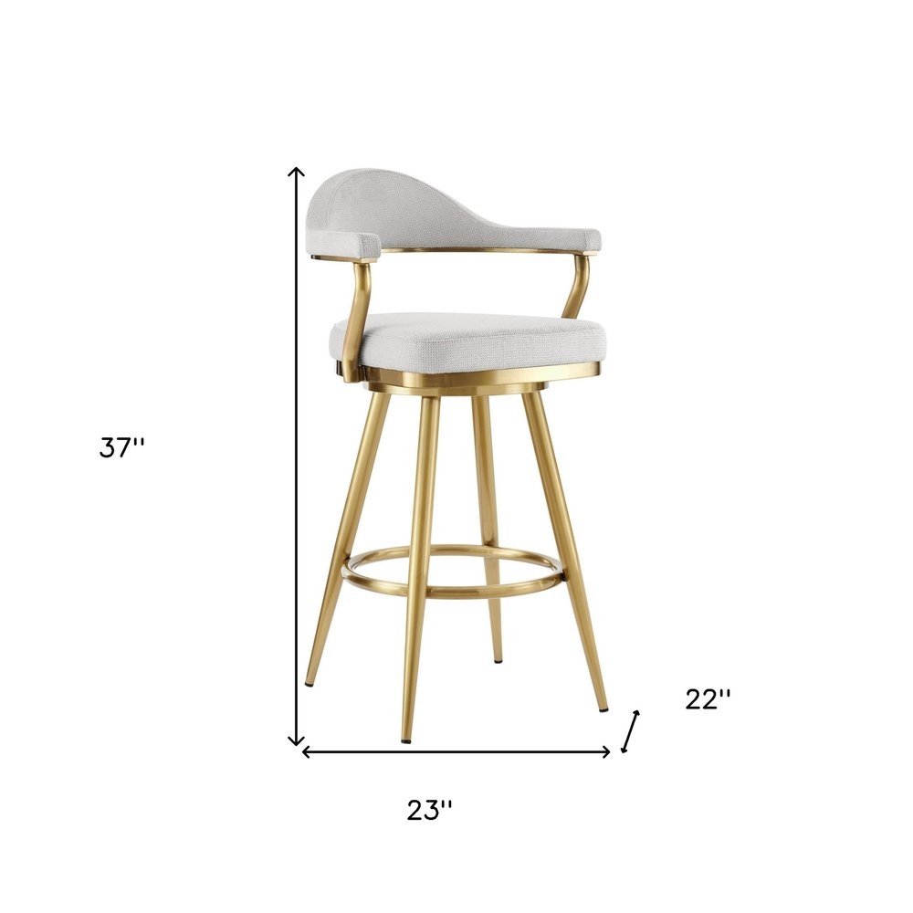 26" Silver And Gold Fabric And Steel Low Back Counter Height Swivel Bar Chair